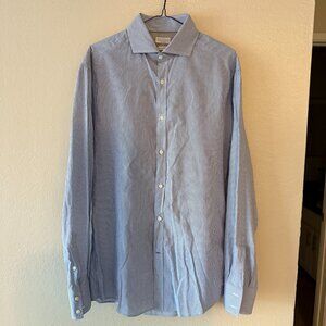 Brunello Cucinelli Men's Button Down Shirt Slim Fit Size L Blue Stripe